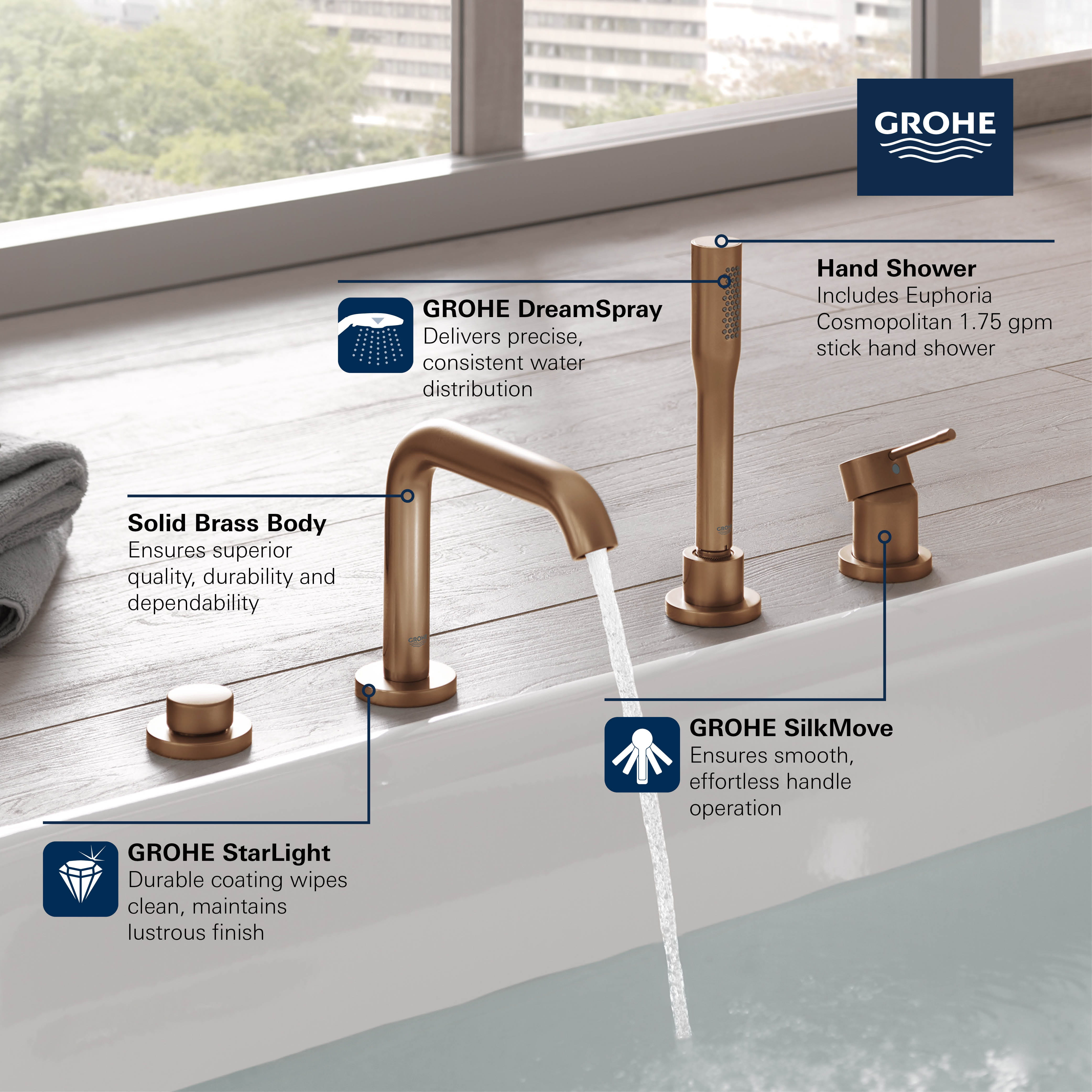 4-Hole Single-Handle Deck Mount Roman Tub Faucet with 1.75 GPM Hand Shower
